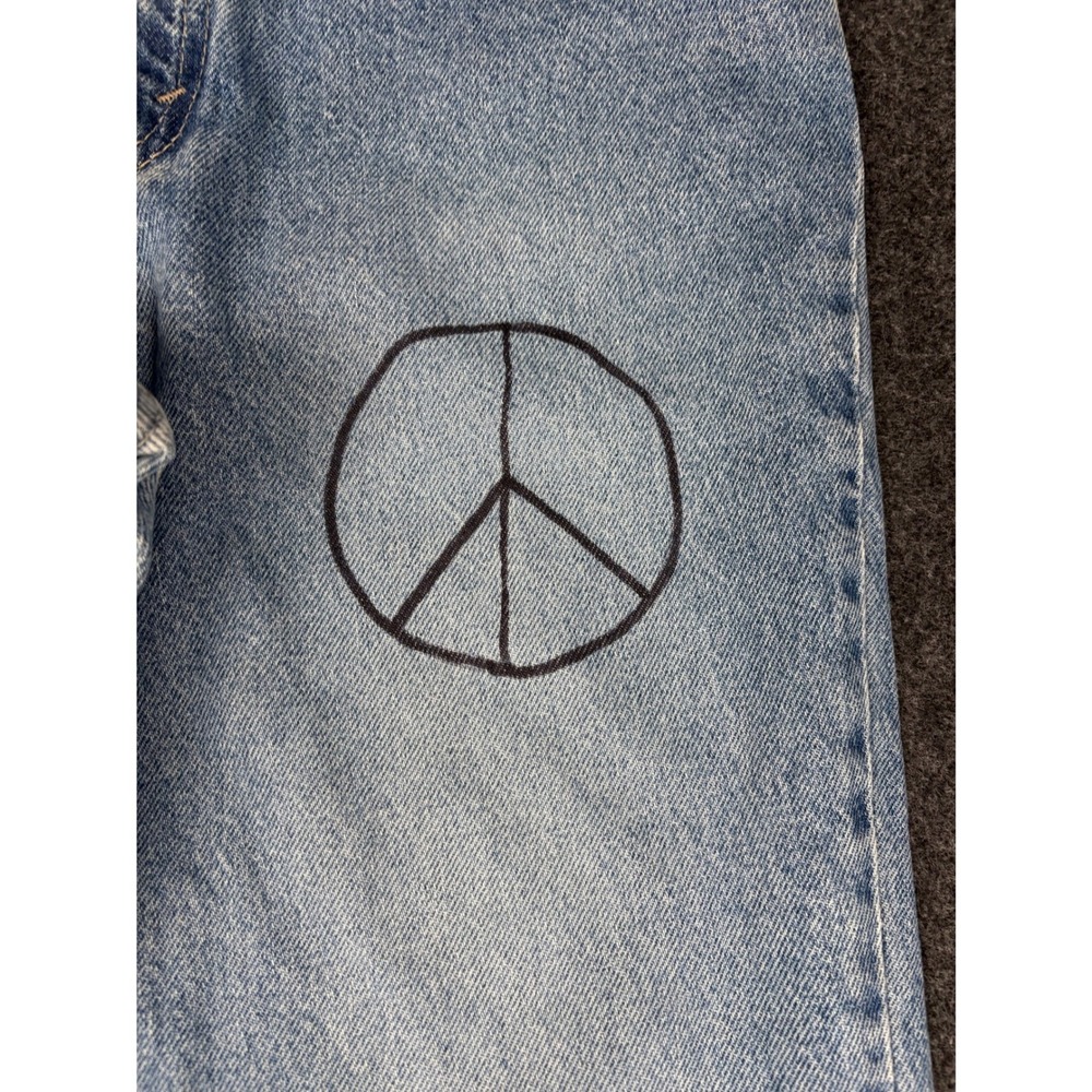 Vintage Levi's USA Y2K Reworked Flare Jeans Peace Sign Patchwork Boho Juniors 11 - Picture 11 of 14